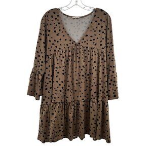 Entro Women's Spotted Tiered Mini Dress Beige/Black Size Medium